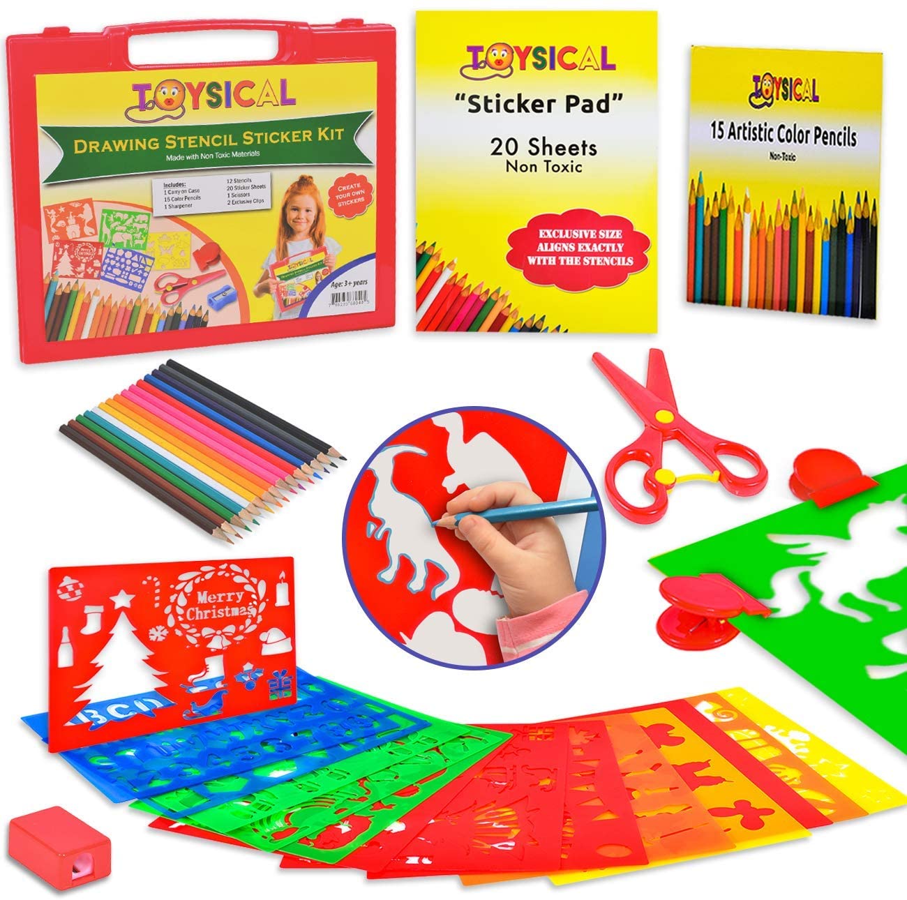 Toysical Drawing Stencils Set for Kids with Sticker Sheets - Gifts for